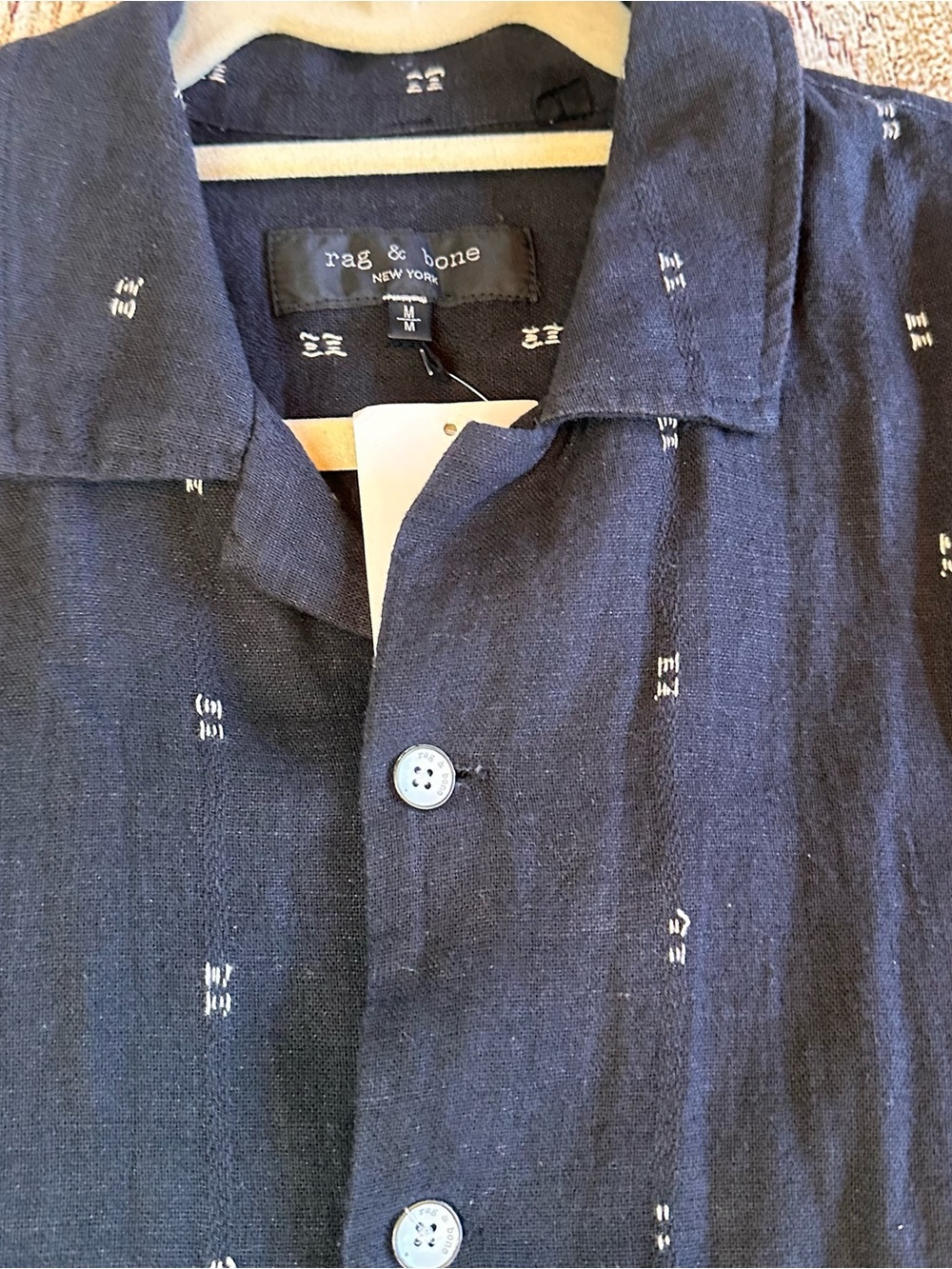 NWT Rag & Bone Avery Embroidered Linen Camp Shirt Black M $268 - Picture 3 of 5